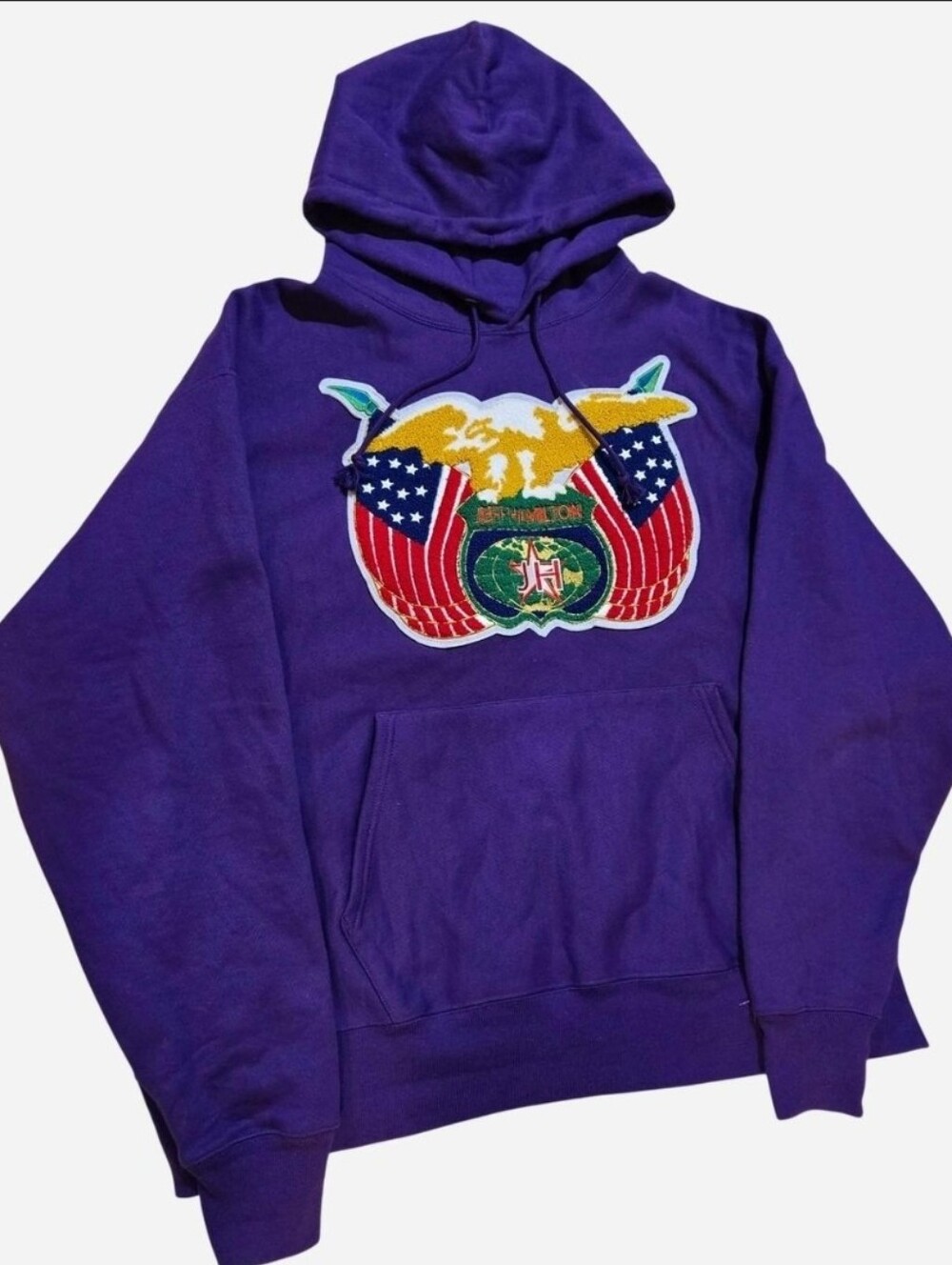 Jeff Hamilton Purple Graphic Hoodie Sweatshirt with Applique Emblem Size XXL